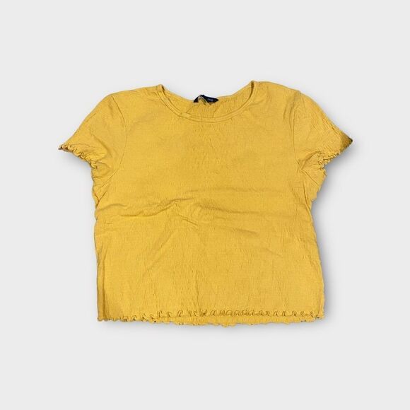 American Eagle Outfitters Tops - American Eagle yellow textured short sleeve stretch crop top Size M